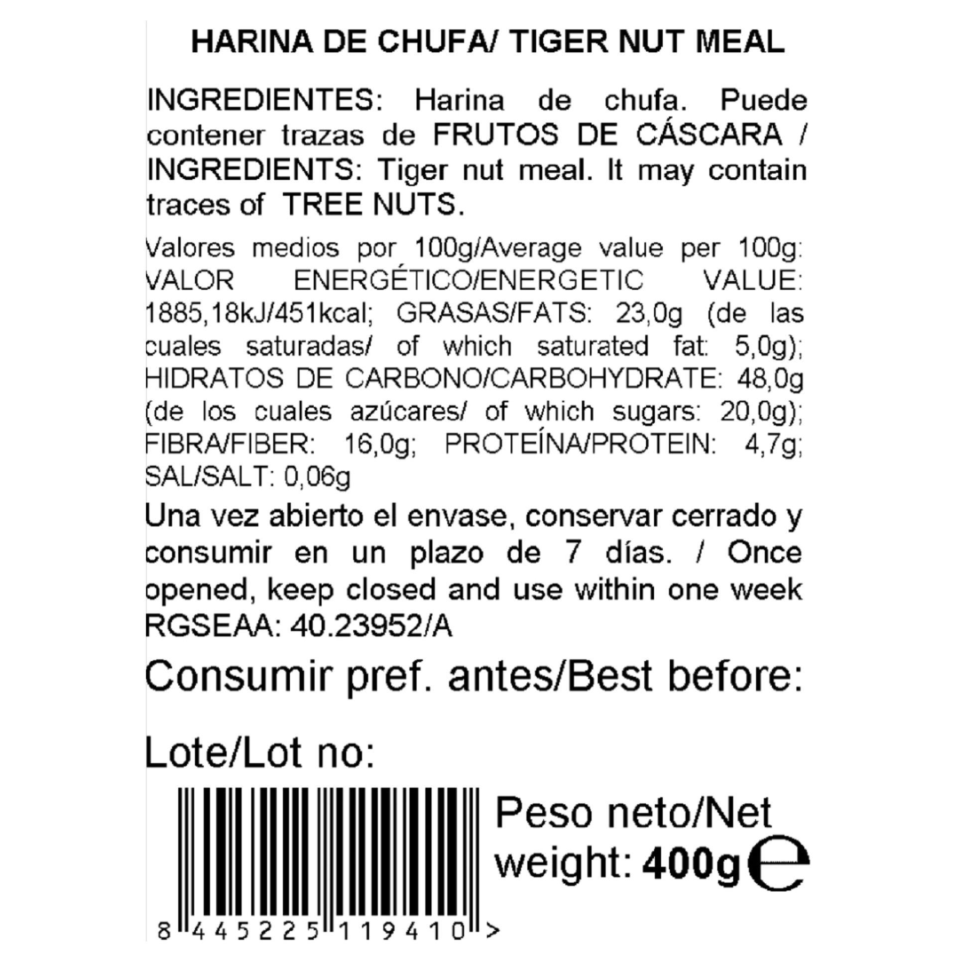 Harina de chufa natural 400g