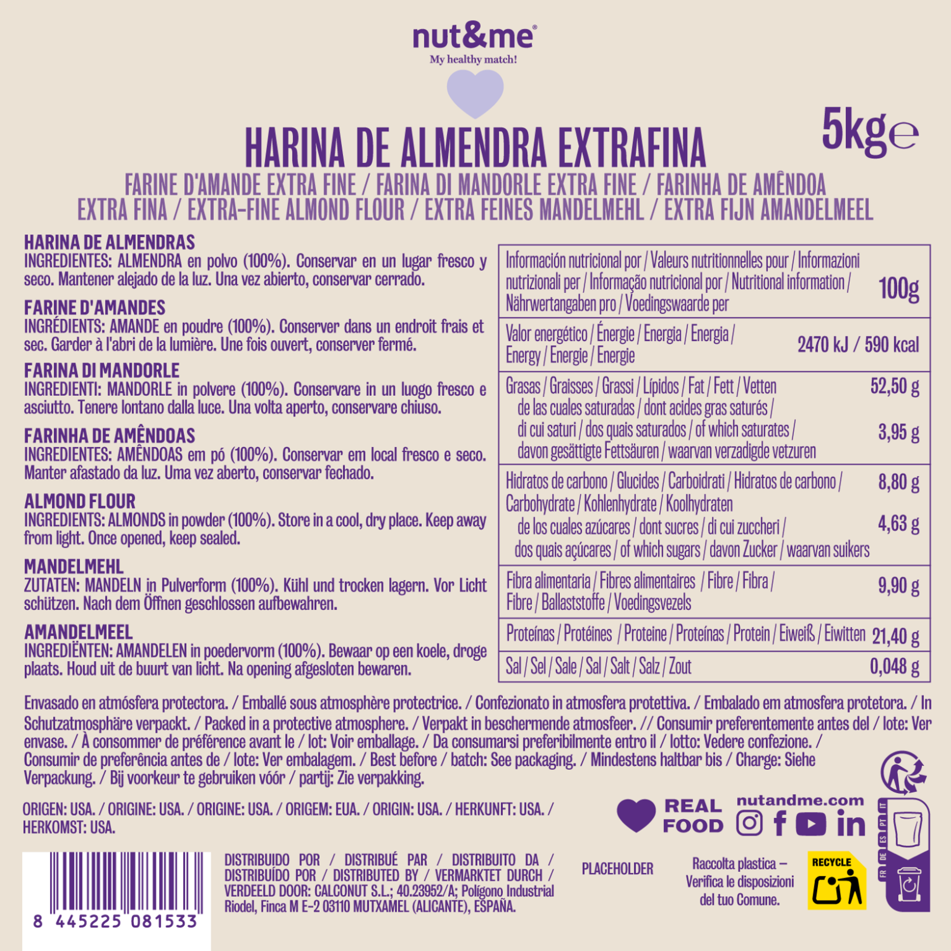 Harina de almendra extrafina Real Fooding 1kg