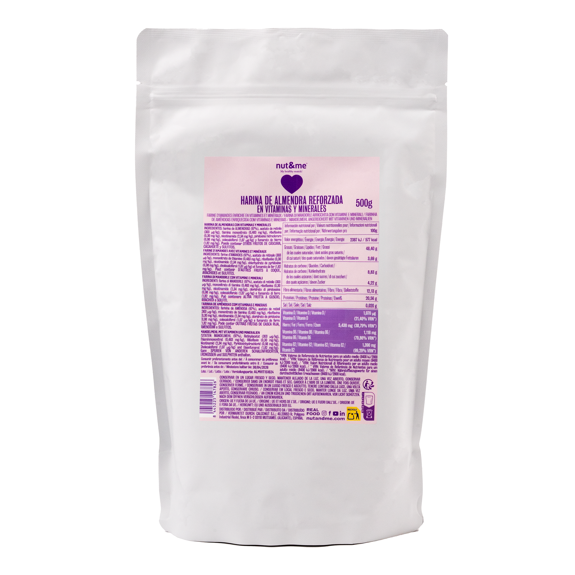 Harina de almendra reforzada con vitaminas y minerales 500g