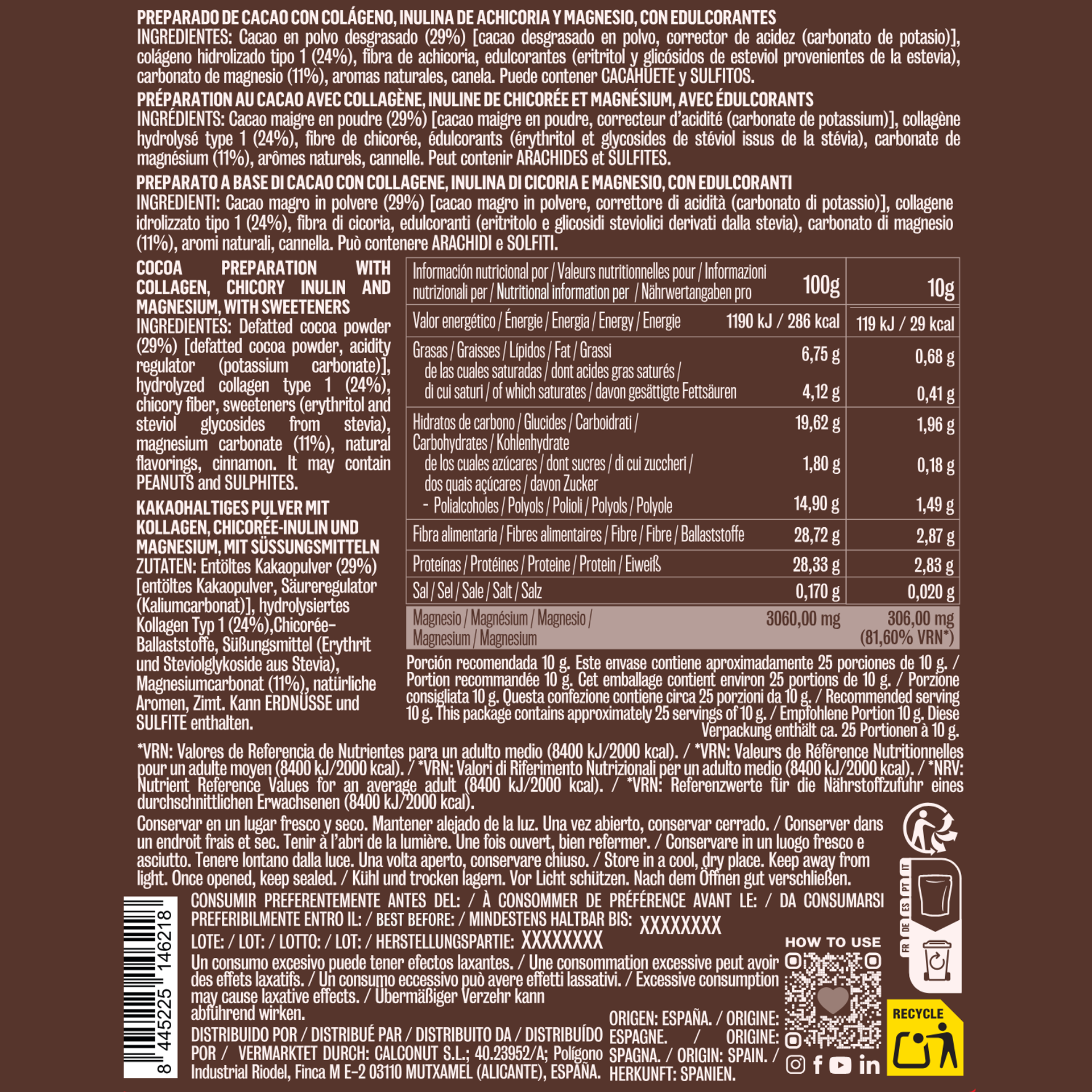 Cacao con colageno y magnesio 250g