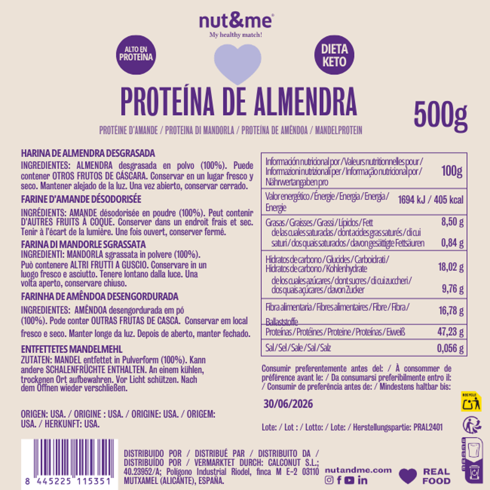 Proteina de almendra 500g
