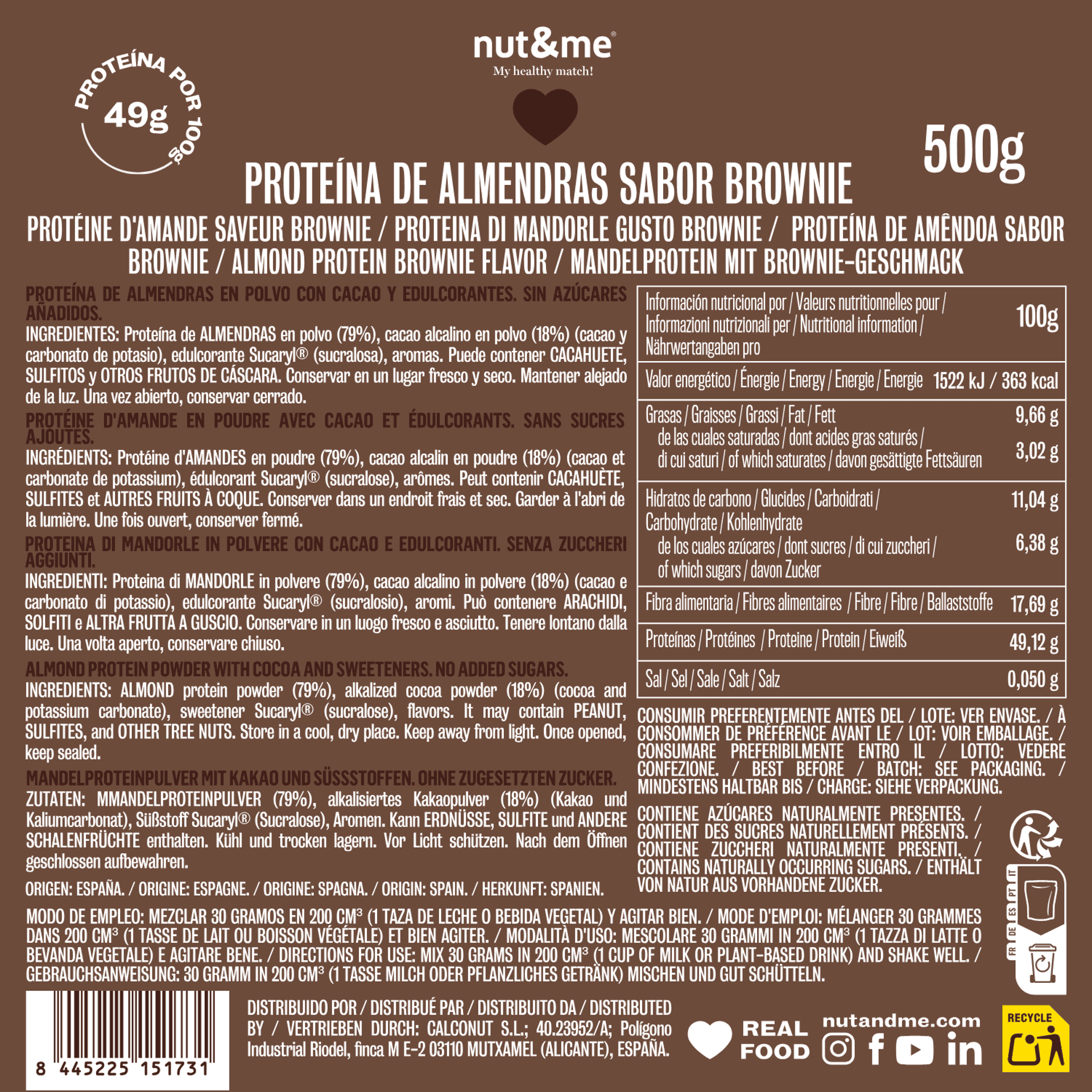 Proteina de almendra sabor brownie 500g