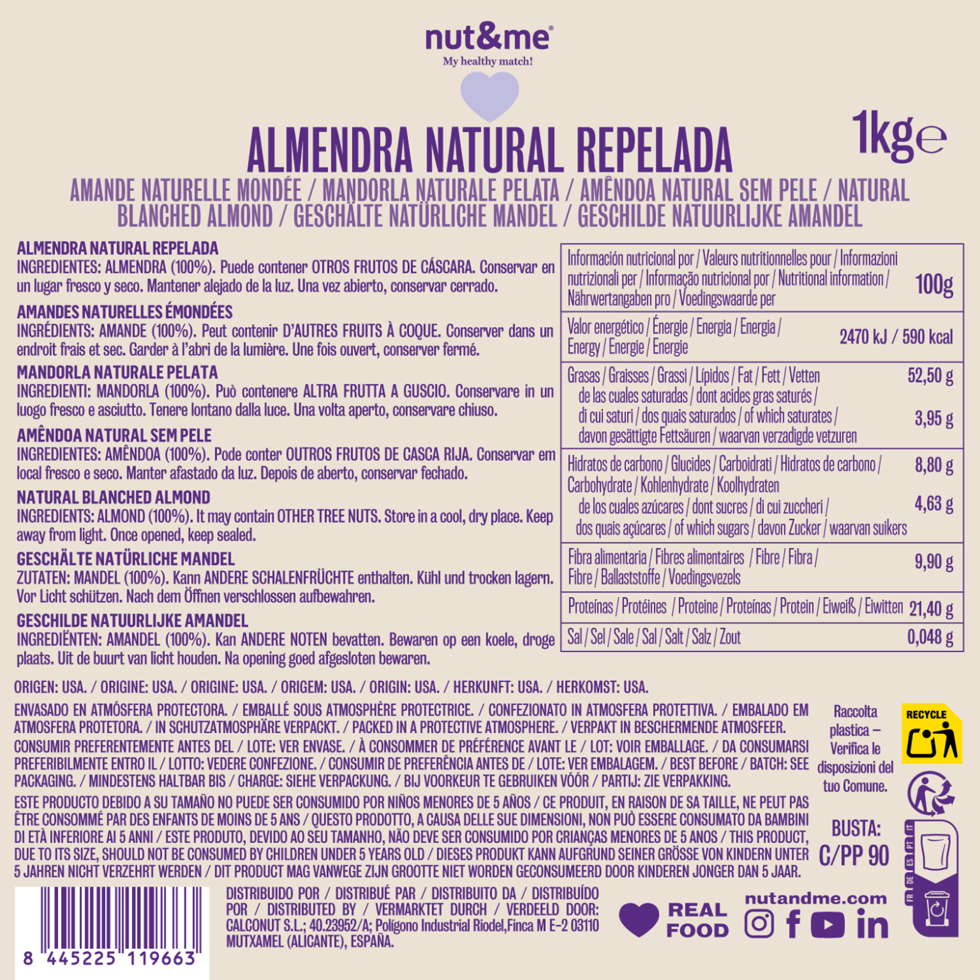 Almendra natural repelada 1kg