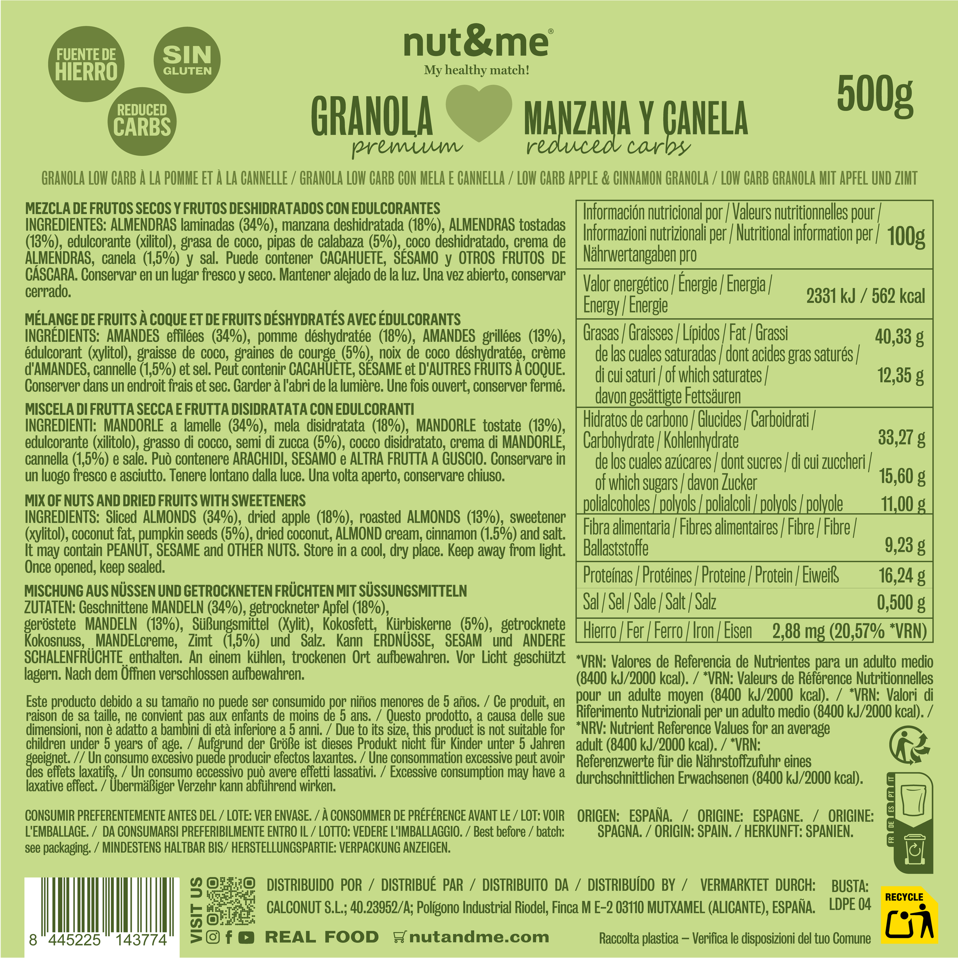 Granola low carb de manzana y canela 500g