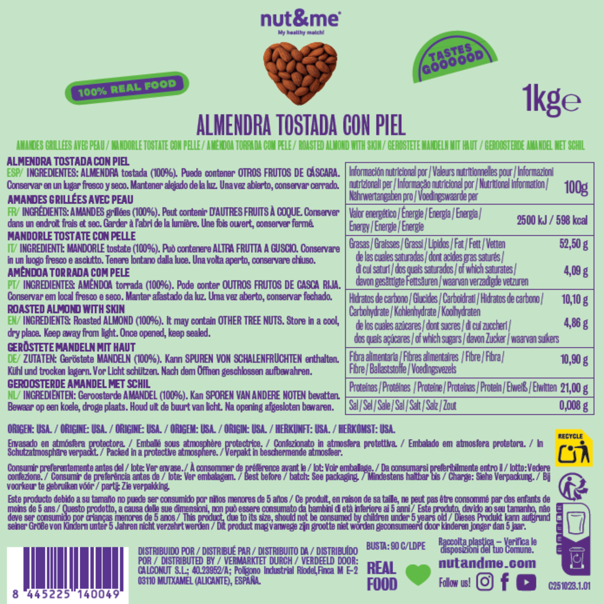 Almendra tostada con piel 1kg