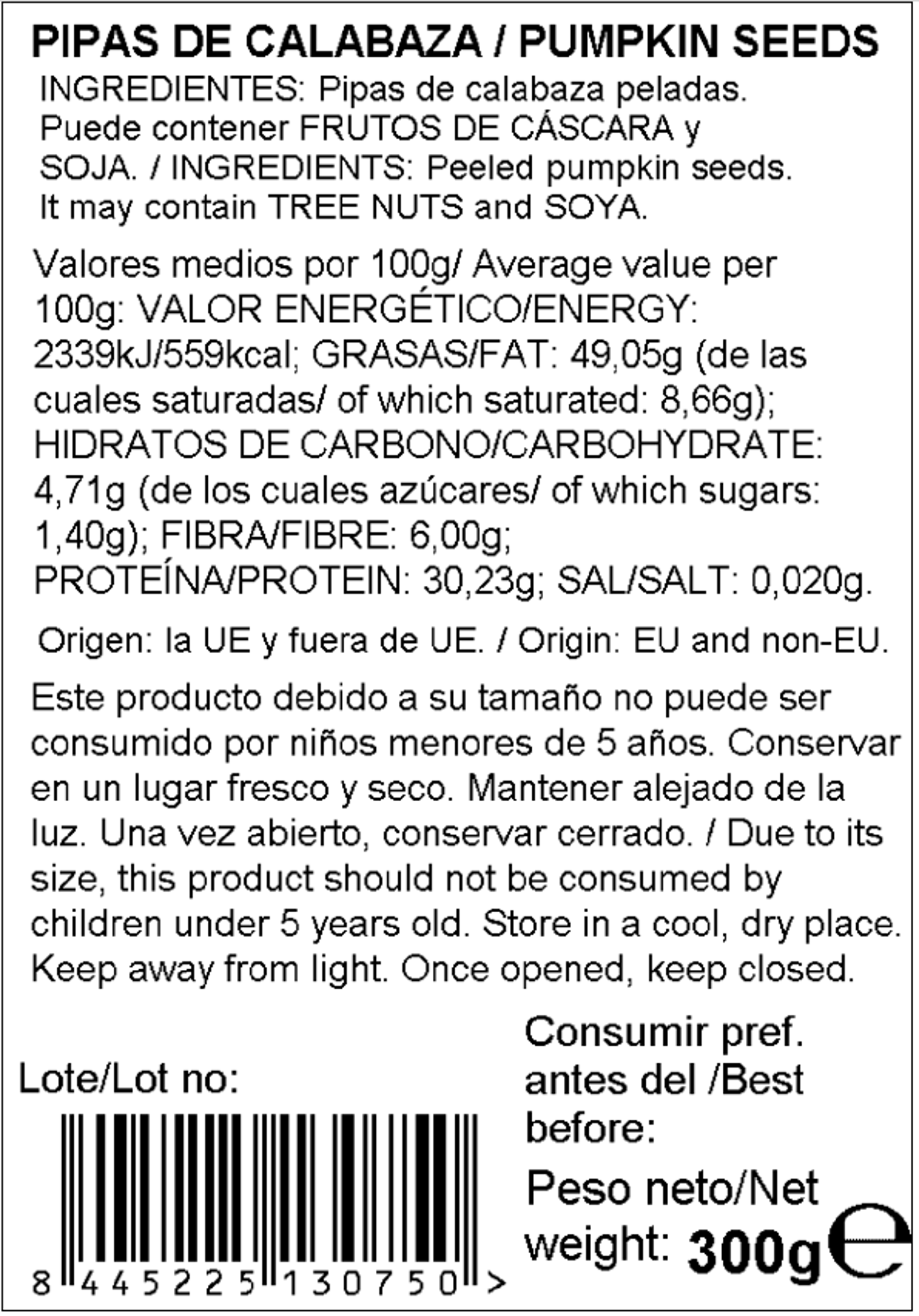 Pipas de calabaza peladas 300g