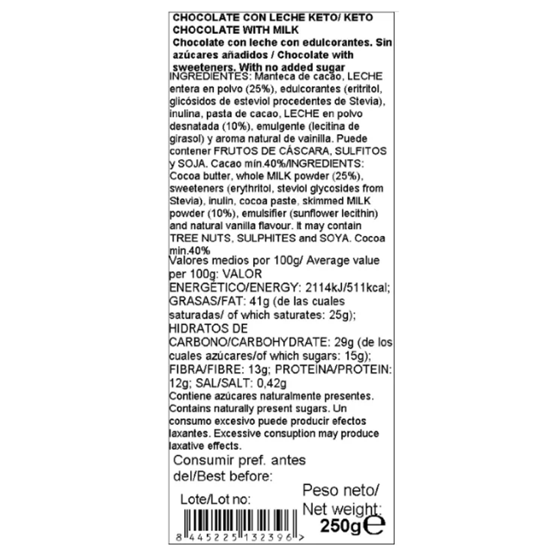 Chocolate con leche keto