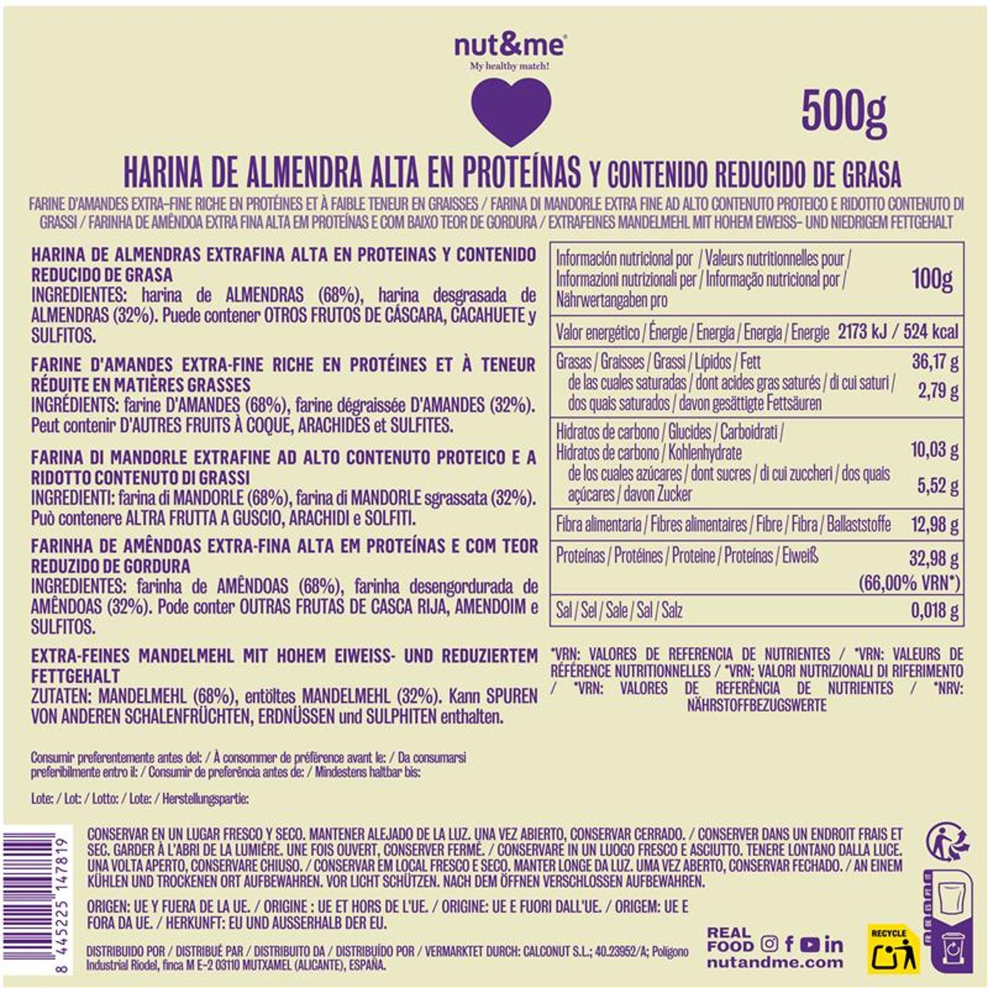 Harina de almendra alta en proteinas 500g