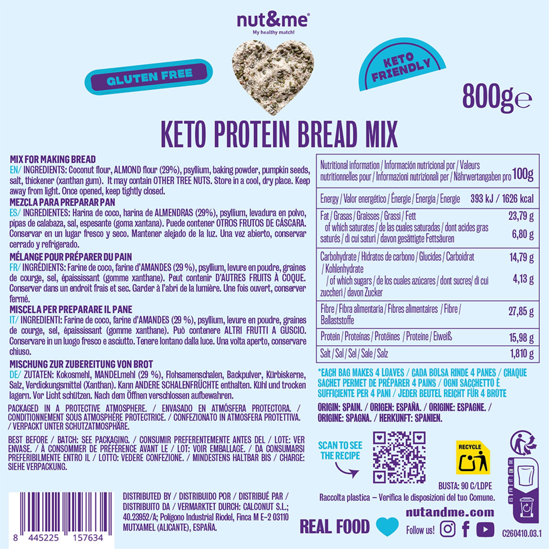 Mezcla proteica para pan keto nut&me 800 g