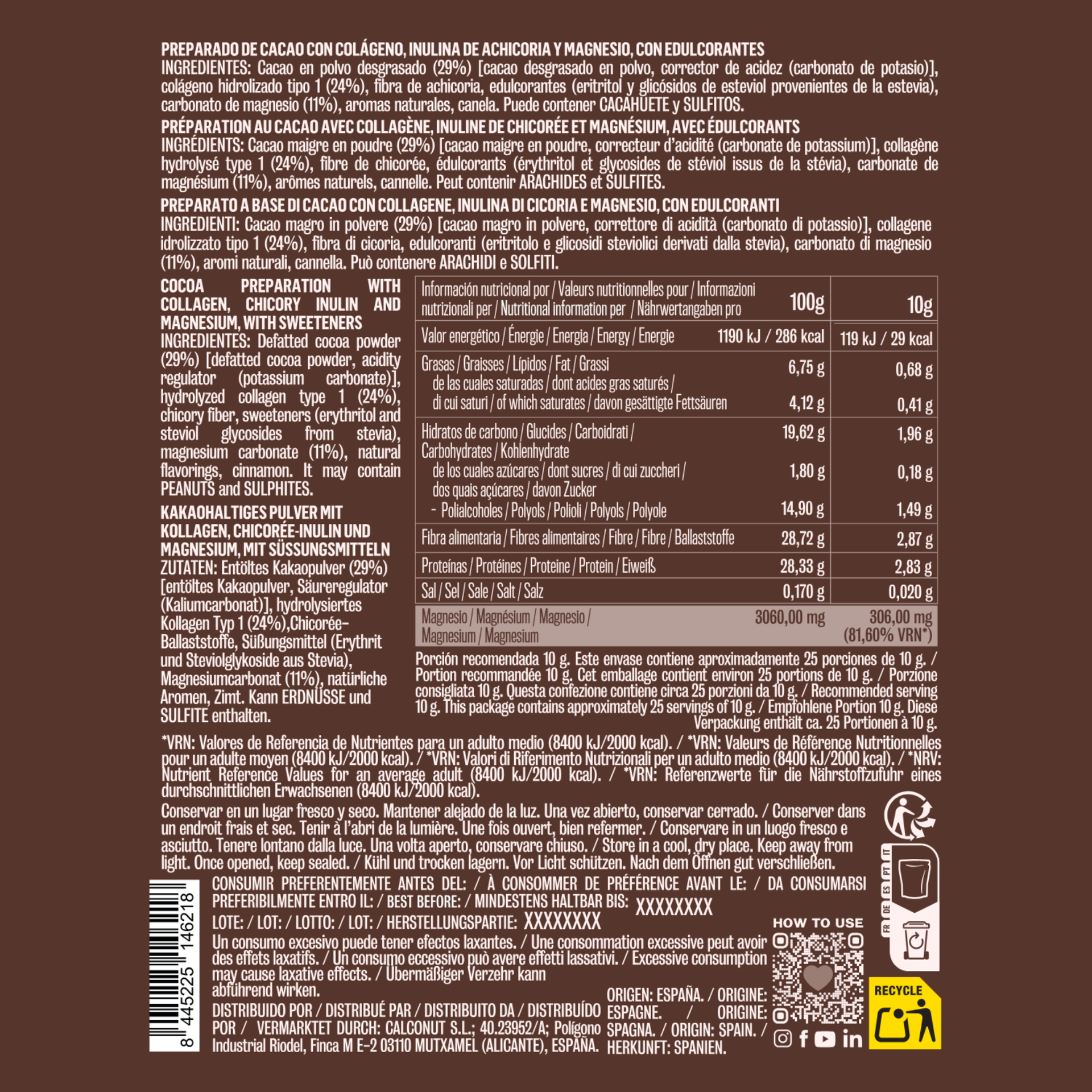 Cacao con colageno y magnesio 250g