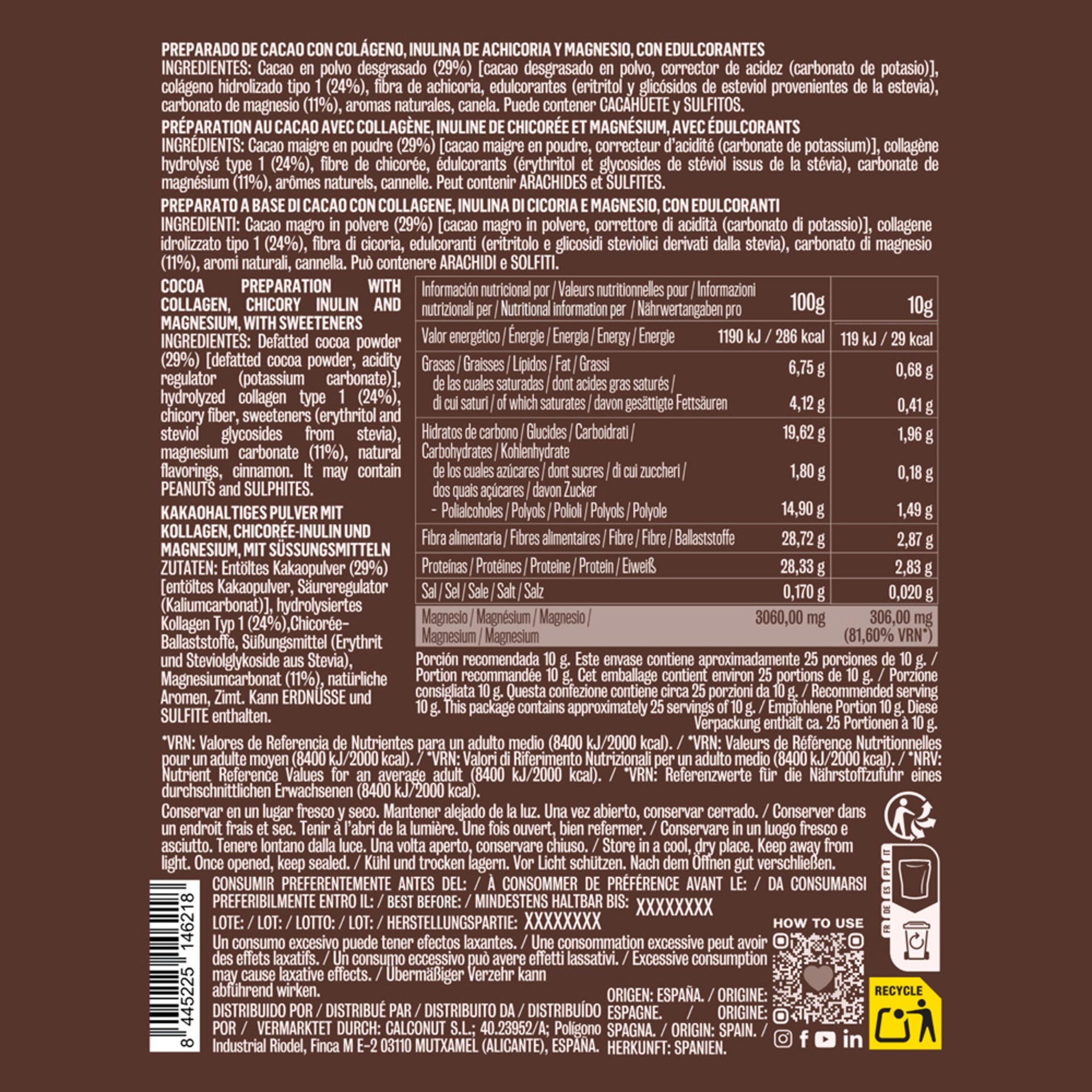 Cacao con colageno y magnesio 250g