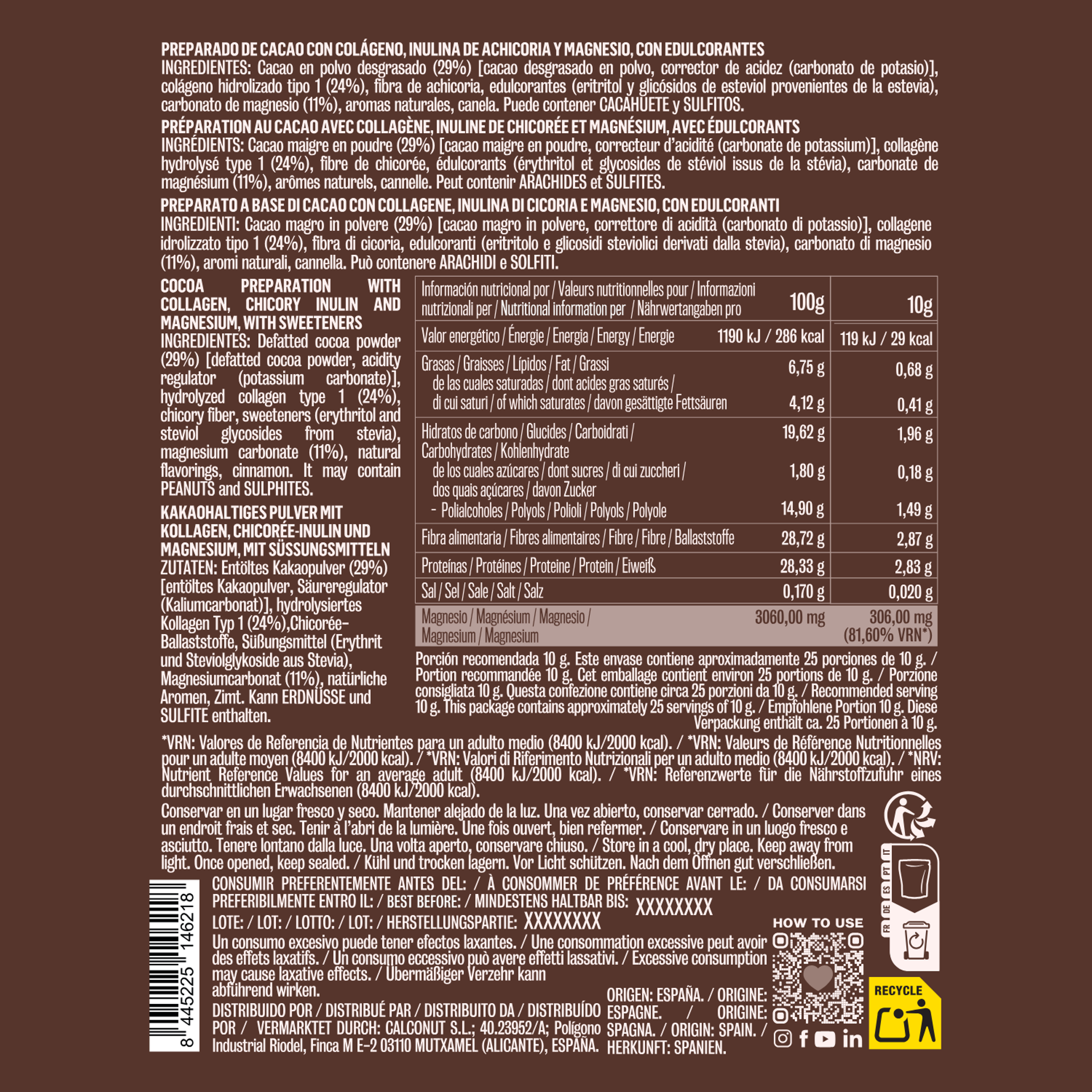 Cacao con colageno y magnesio 250g