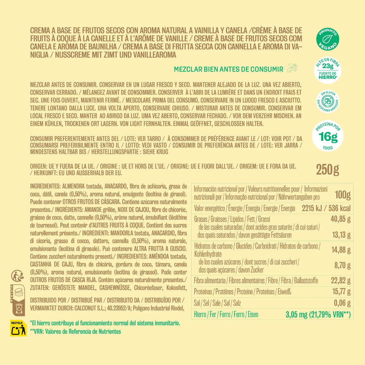 Crema sabor a vainilla y canela Realfooding 250g