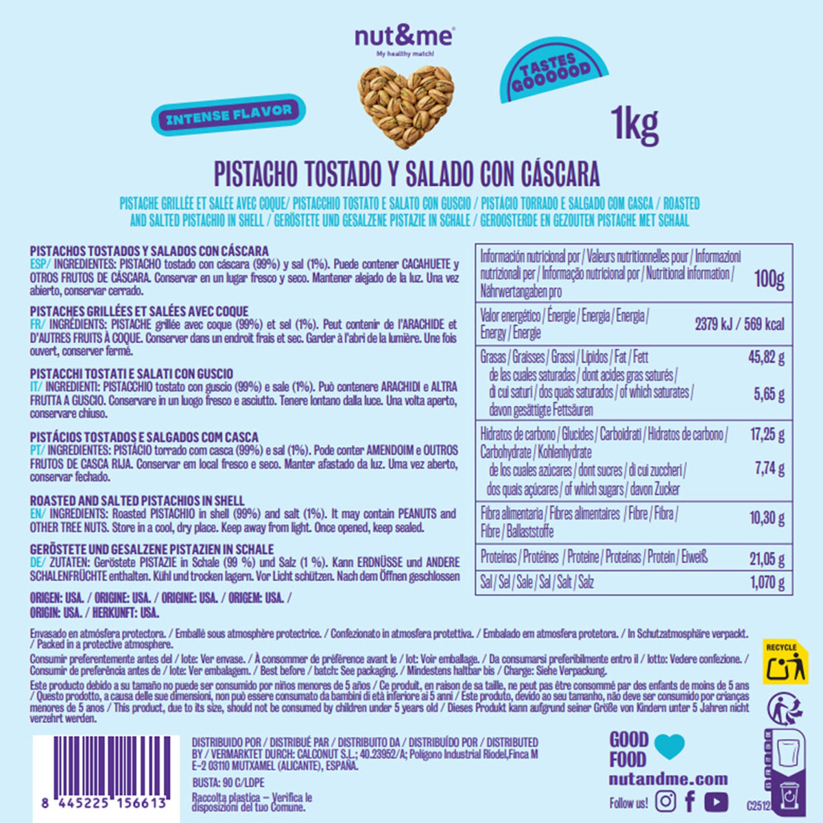 Pistacho tostado y salado con cáscara 1 kg