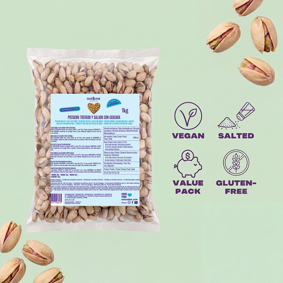 Pistacho tostado y salado con cáscara 1 kg