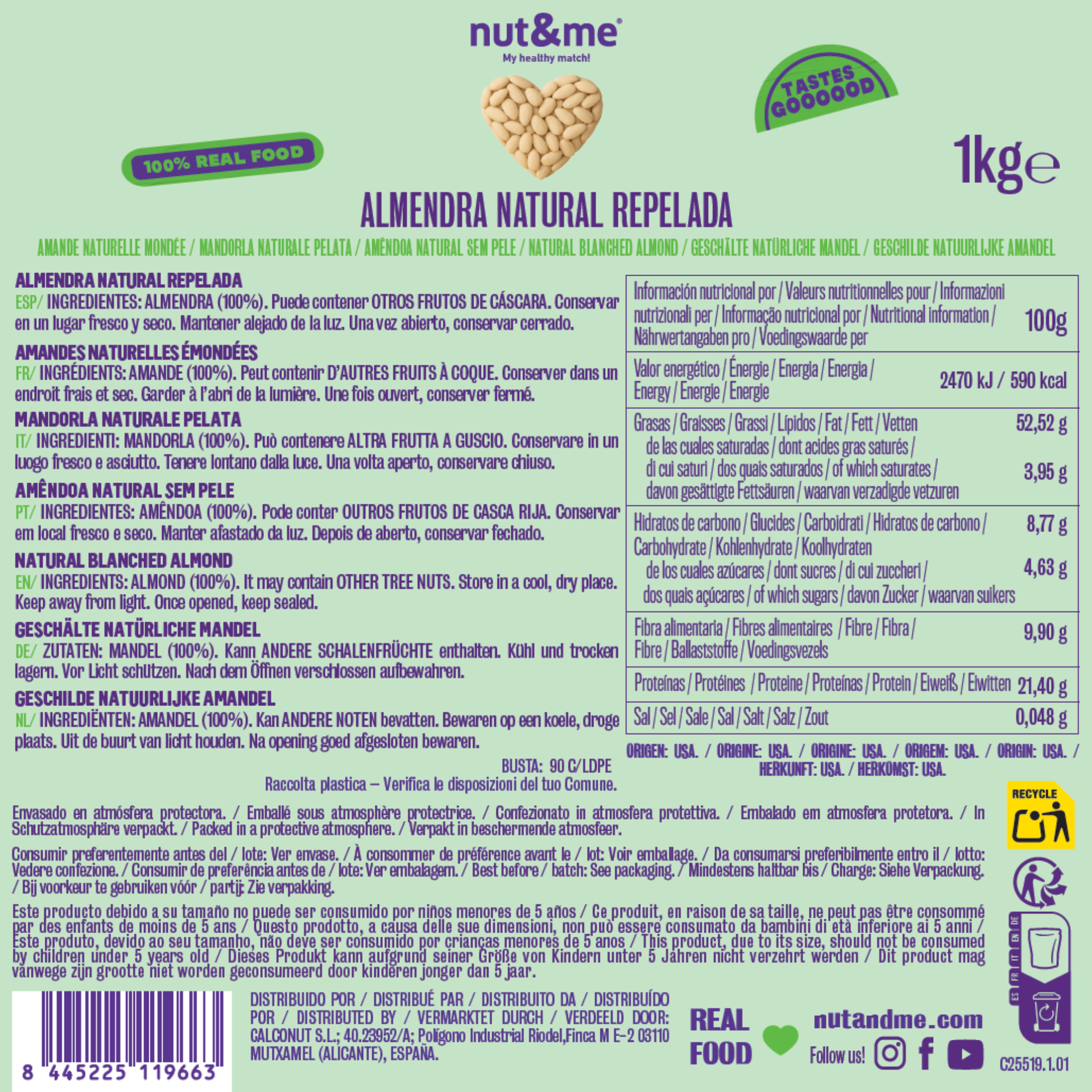 Almendra natural repelada 1kg