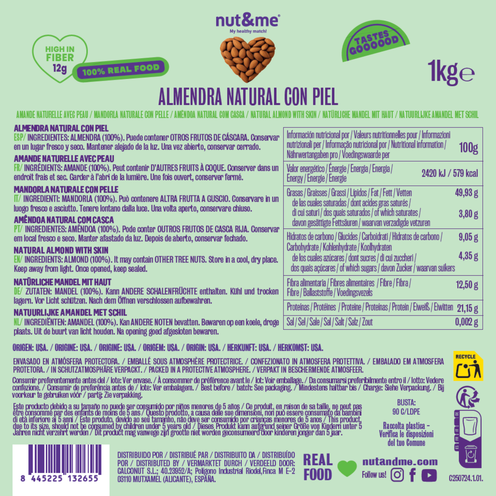 Almendra natural con piel 1kg