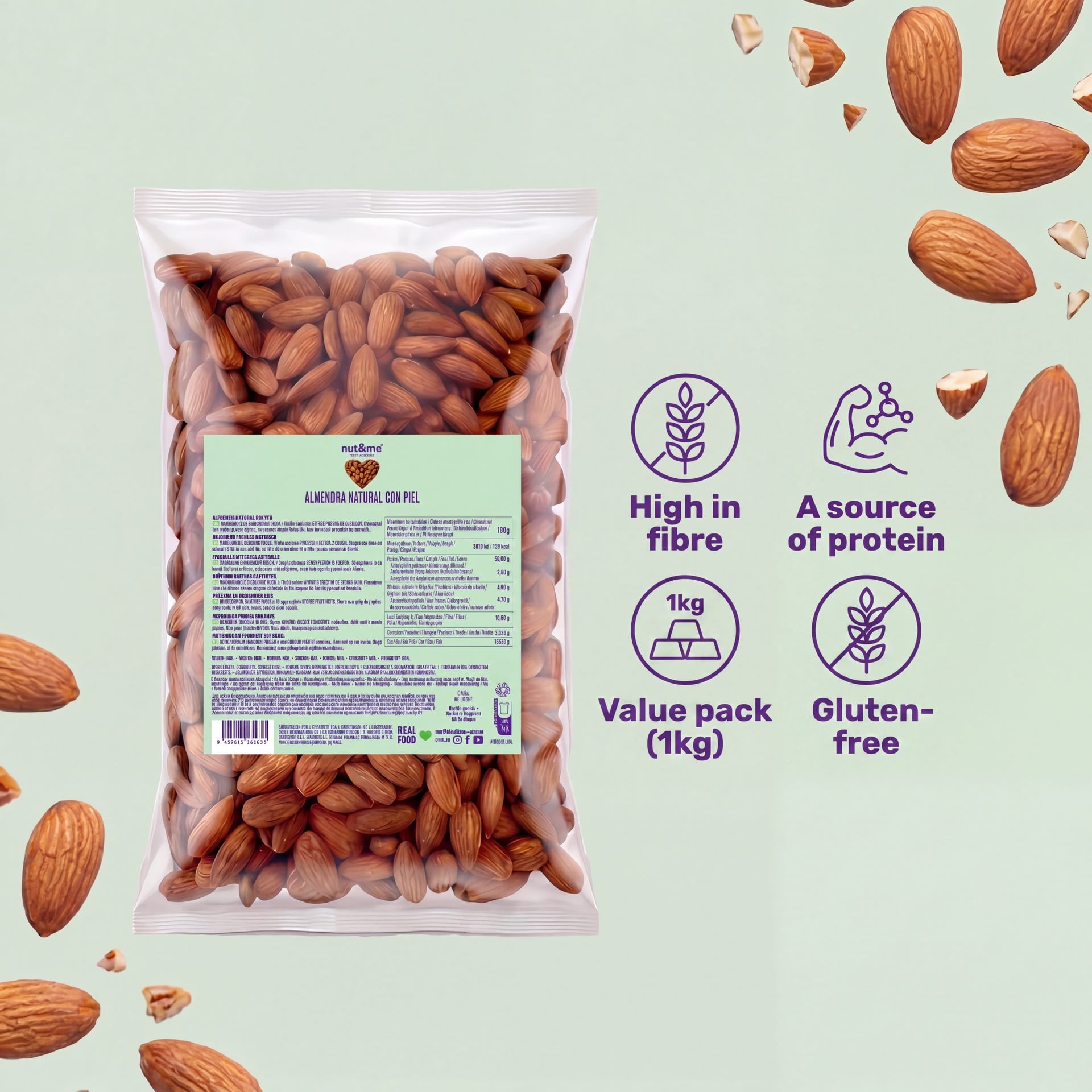 Almendra natural con piel 1kg