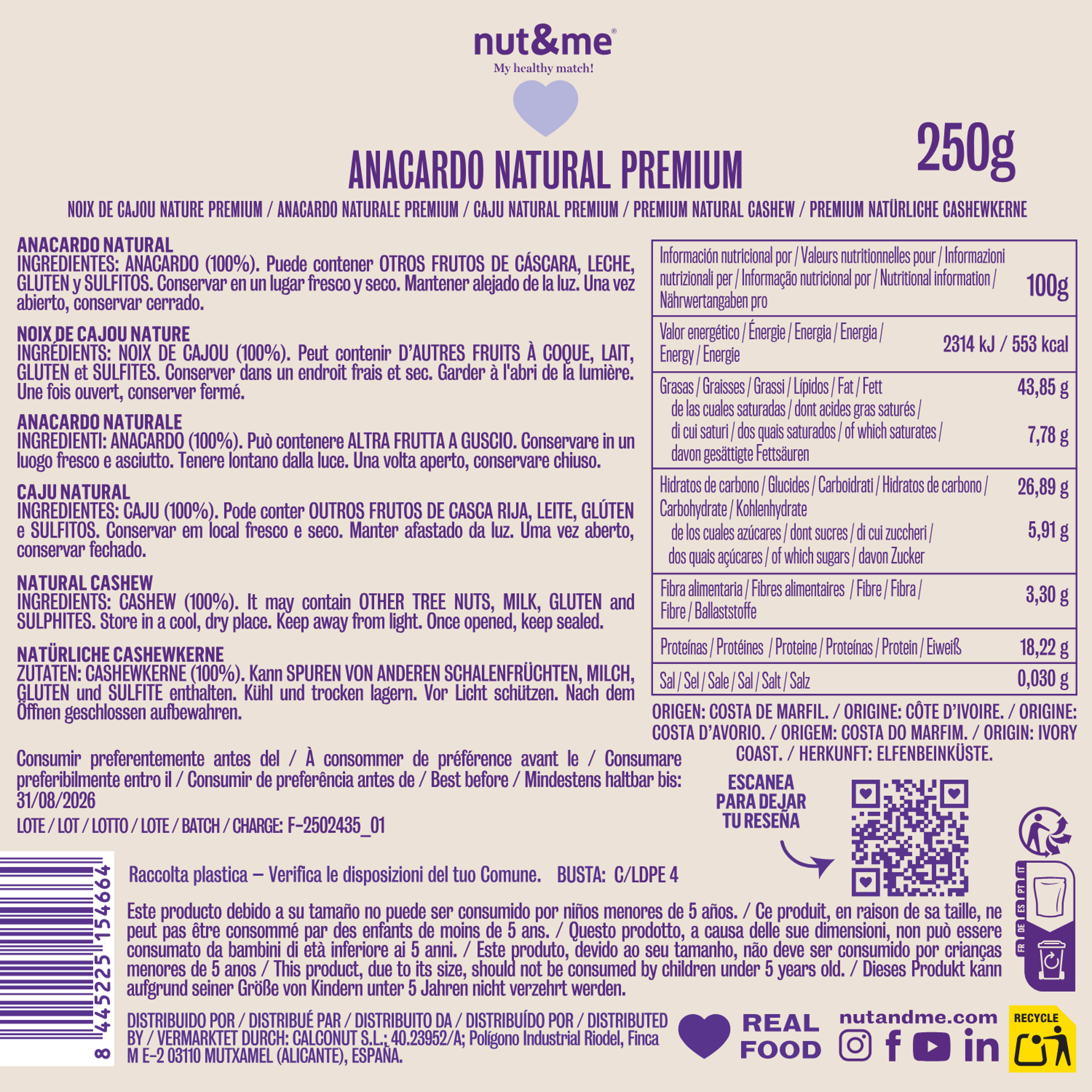 Anacardo natural Premium 250g