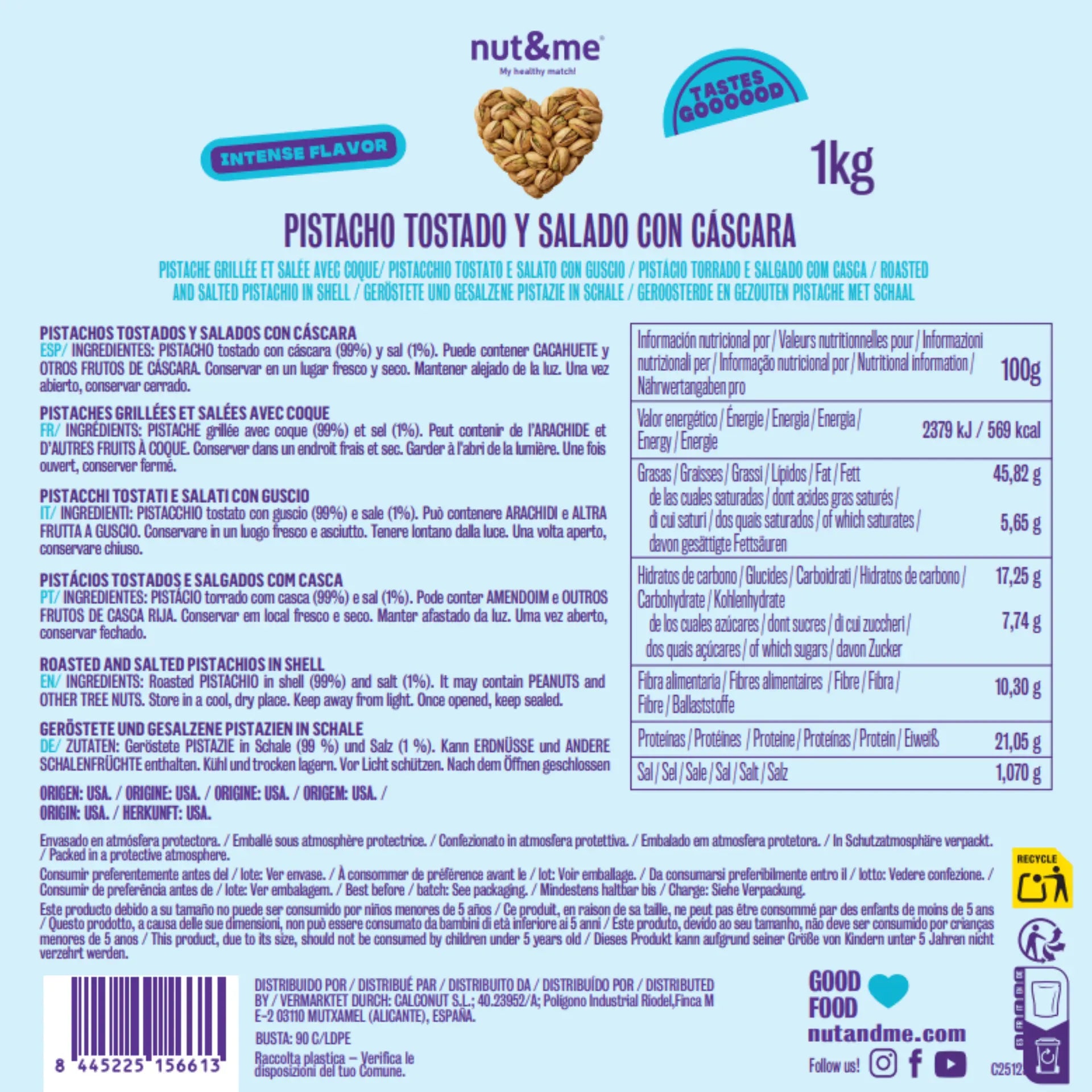 Pistacho tostado y salado con cáscara 1 kg