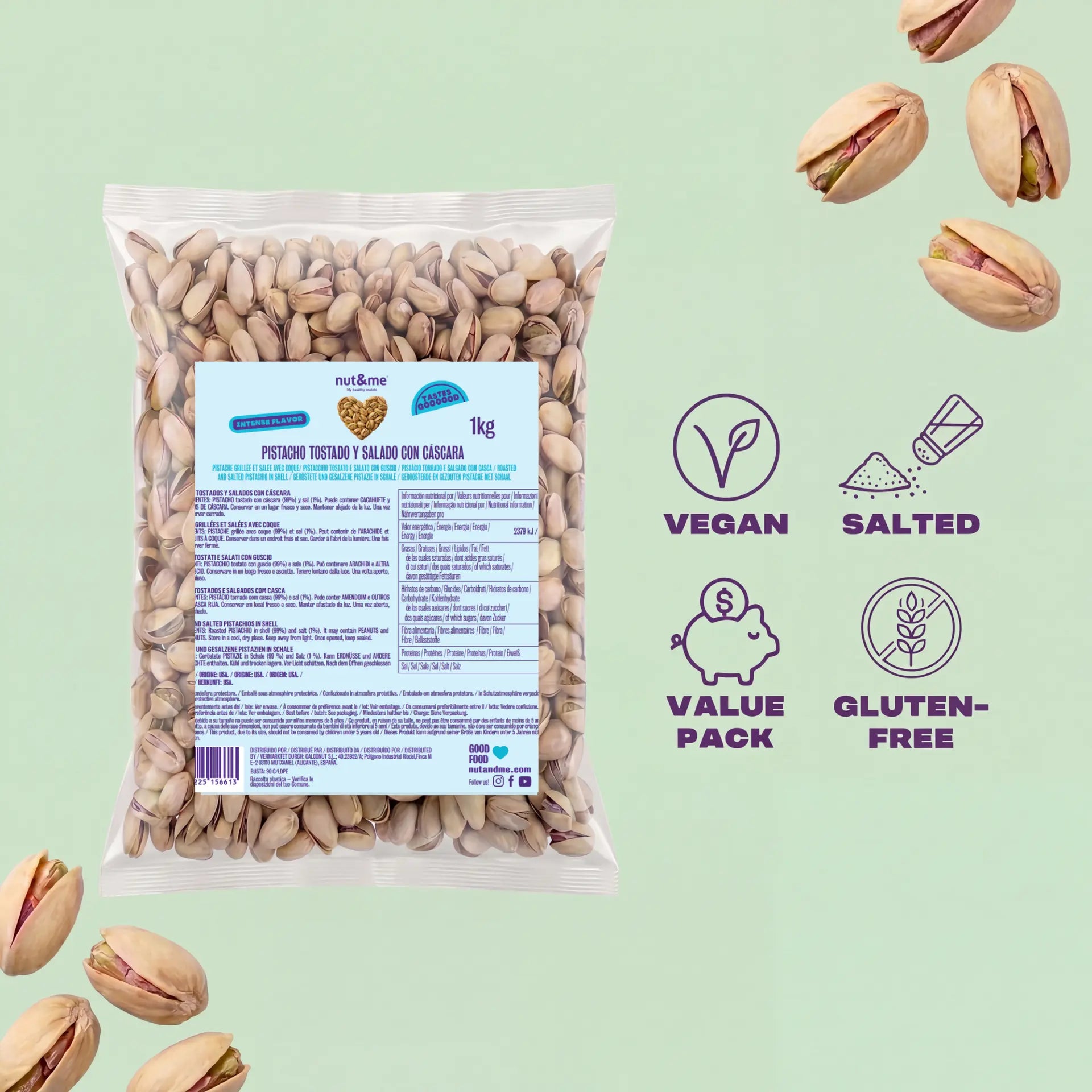 Pistacho tostado y salado con cáscara 1 kg