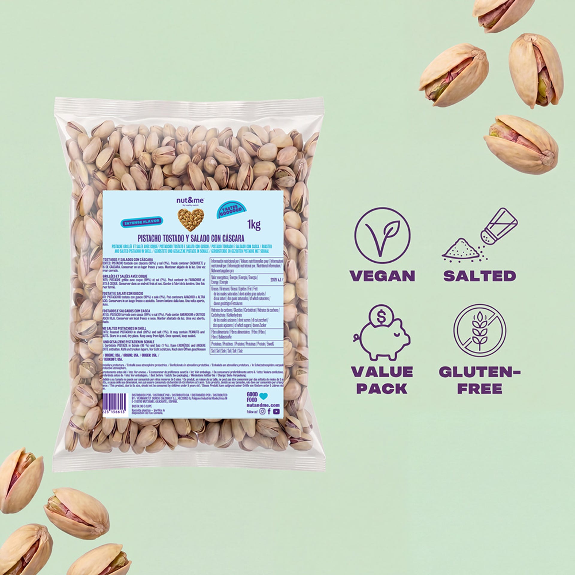 Pistacho tostado y salado con cáscara 1 kg