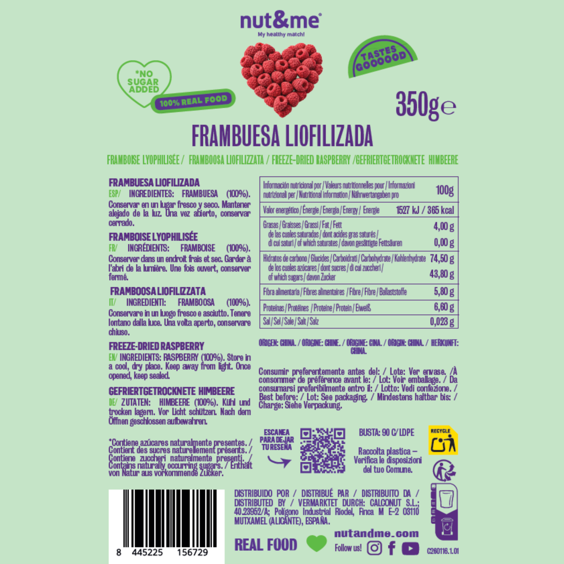 Frambuesa liofilizada 350g