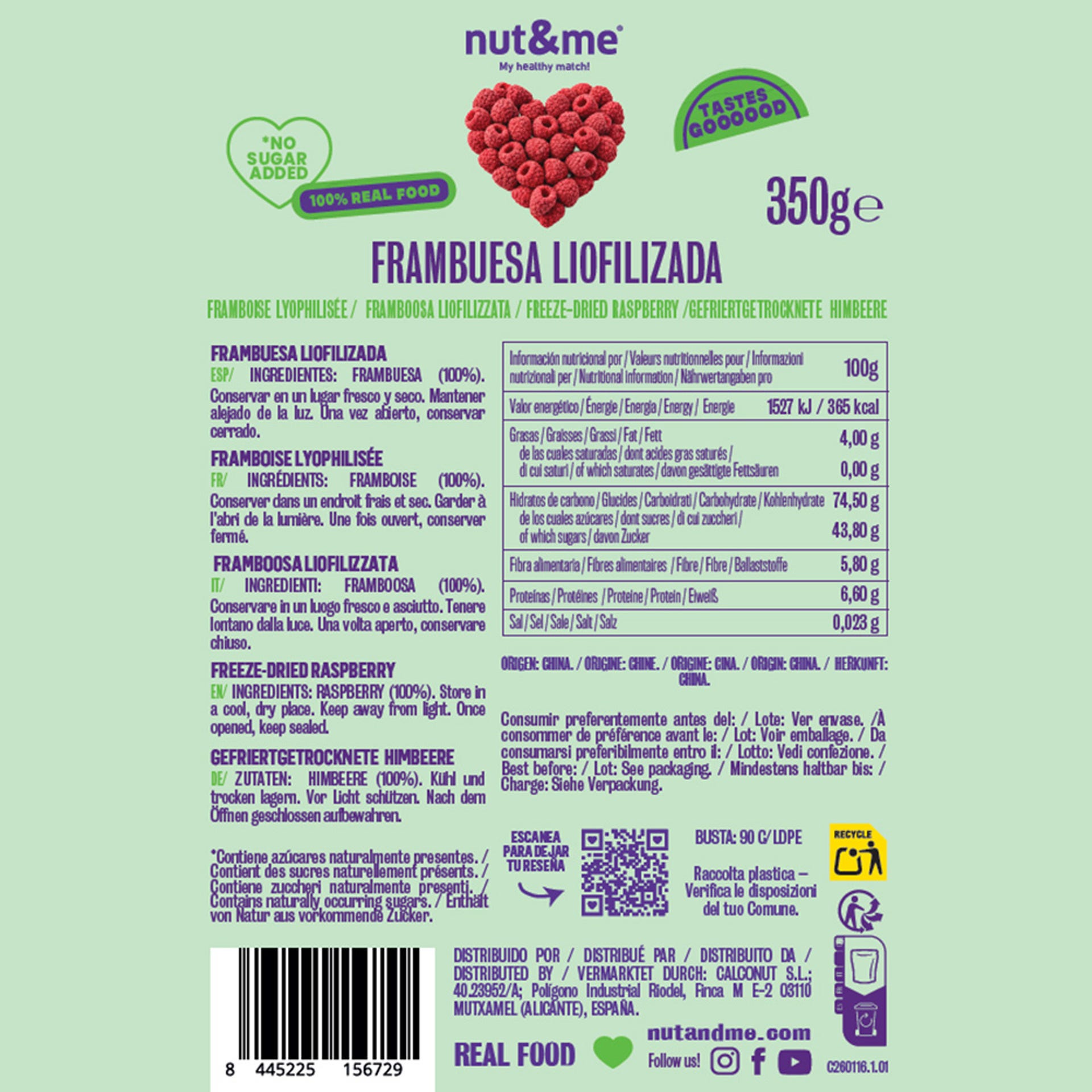 Frambuesa liofilizada 350g