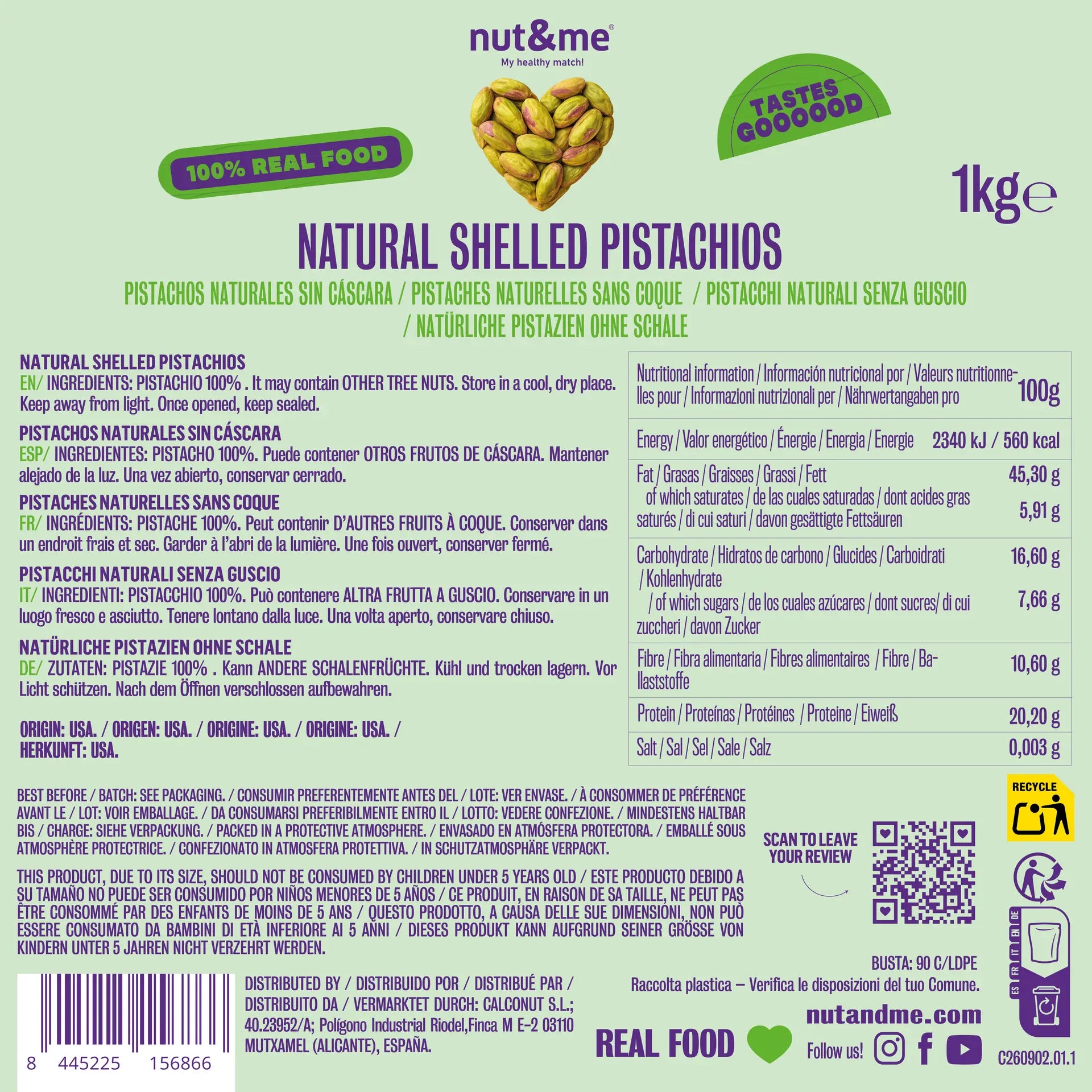 Pistachos naturales sin cáscara 1 Kg