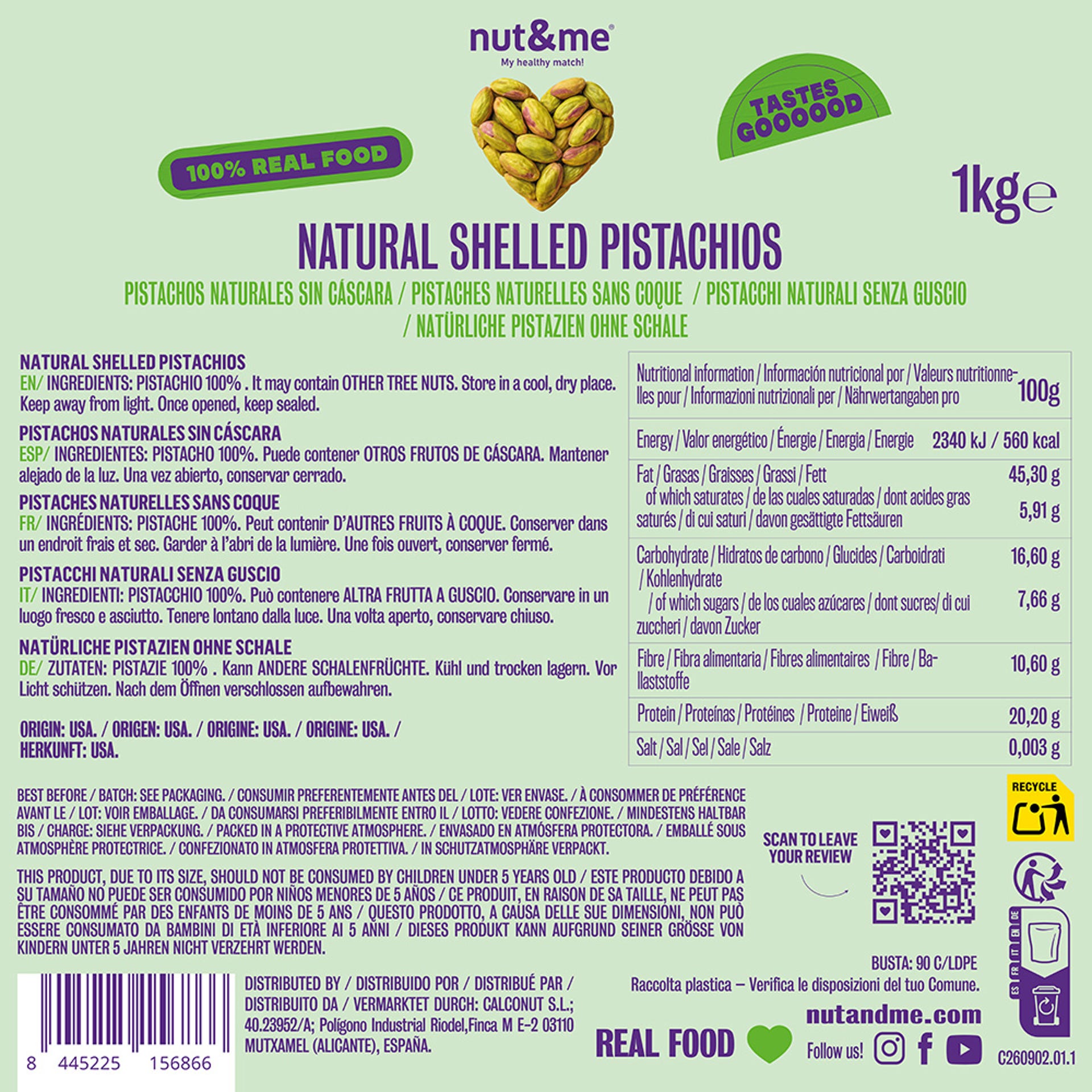 Pistachos naturales sin cáscara 1 Kg