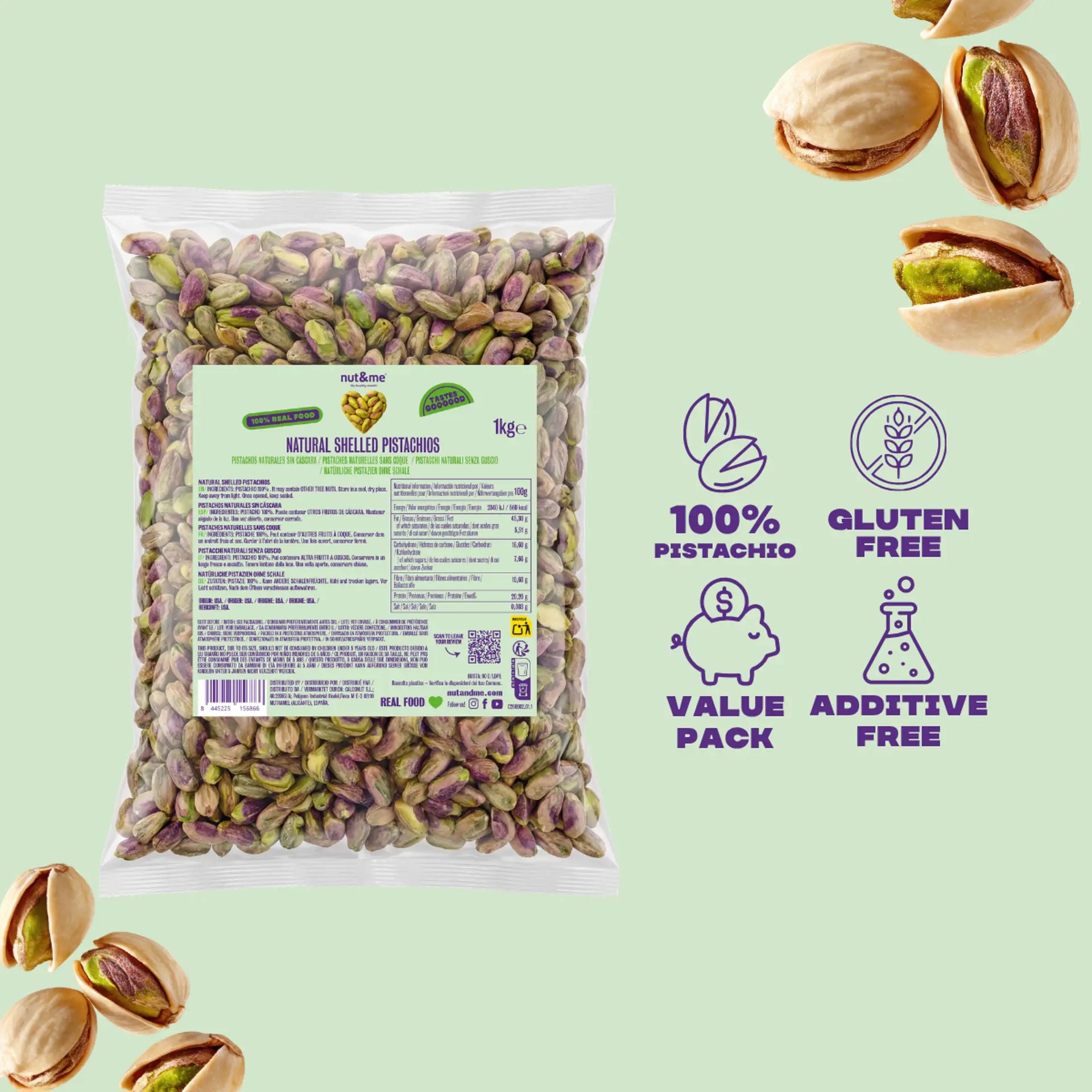 Pistachos naturales sin cáscara 1 Kg