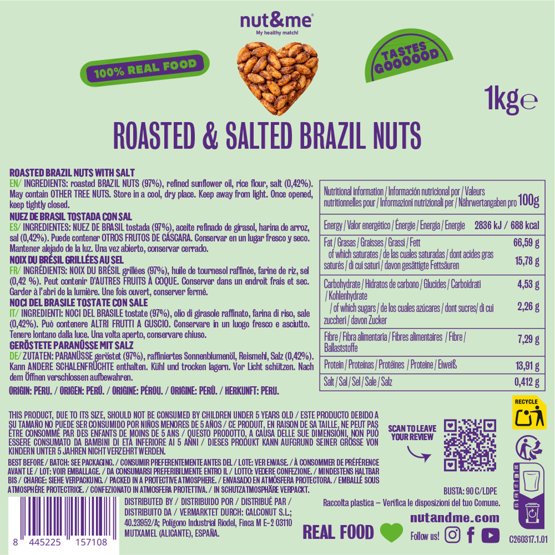 Nuez de Brasil Tostada y Salada 1kg