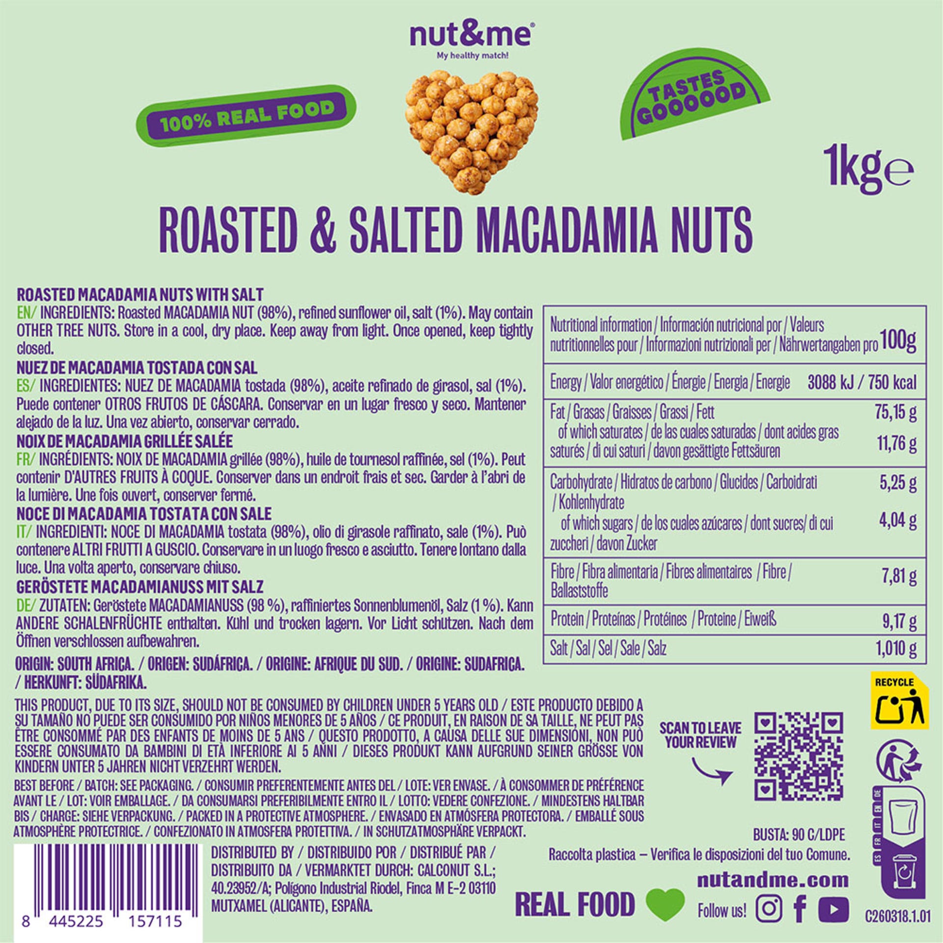 Nuez de macadamia tostada y salada 1kg