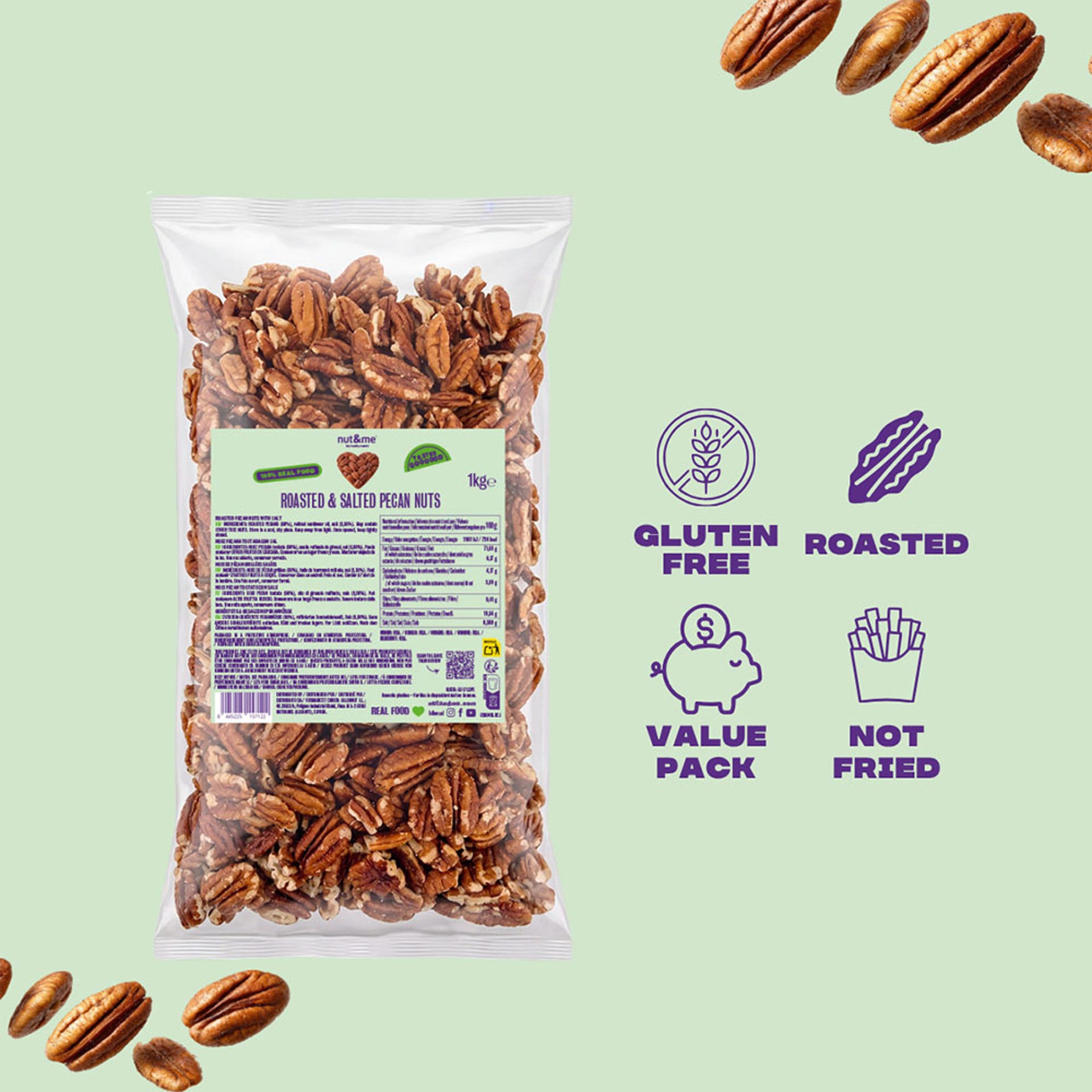 Nuez pecana tostada y salada 1kg