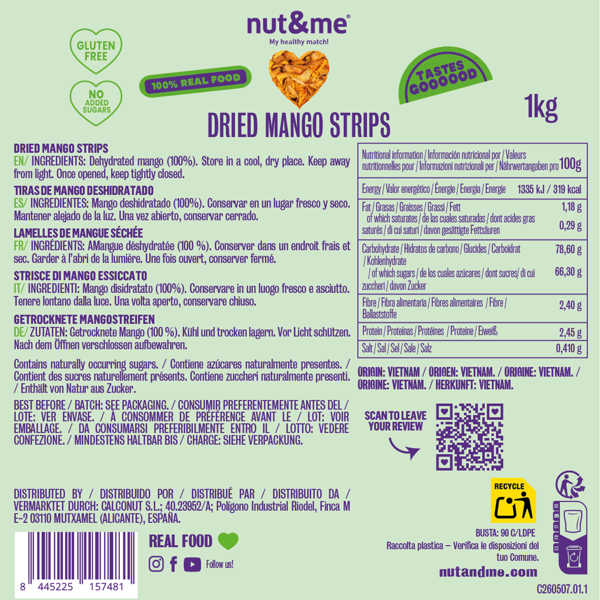 Mango Deshidratado en Tiras 1kg nut&me