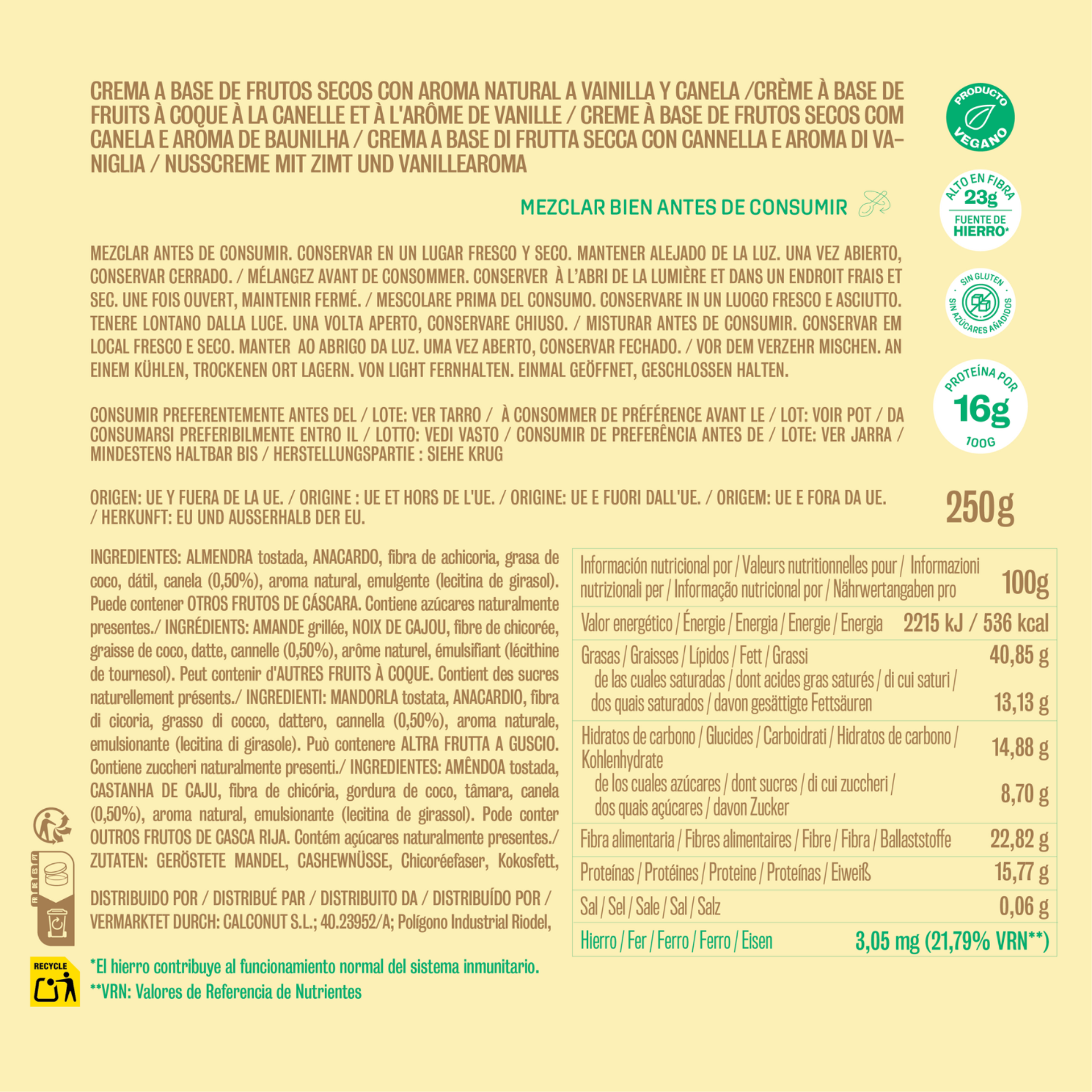 Crema sabor a vainilla y canela Realfooding 250g