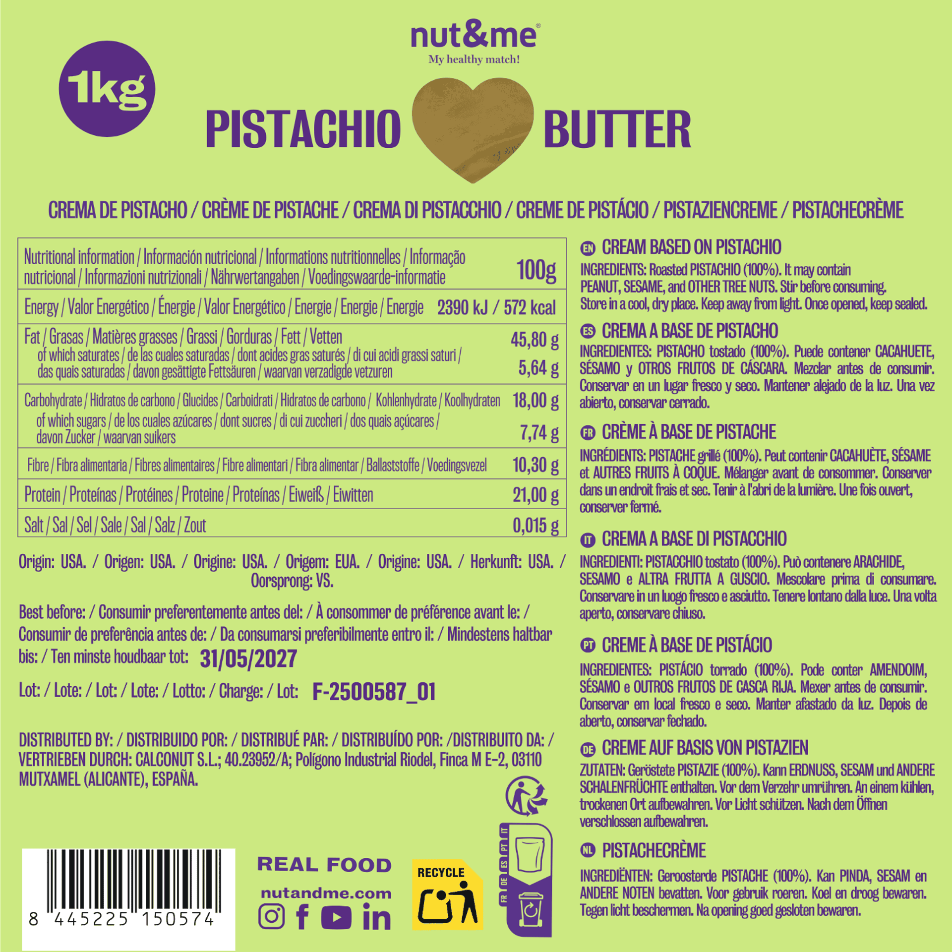 Crema de pistacho 100% 1kg