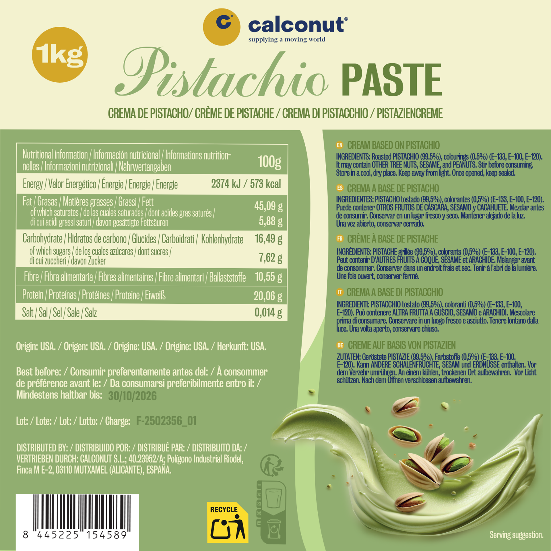 Calconut Pistacho Paste 1kg